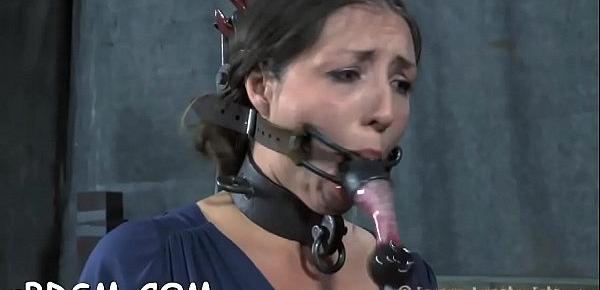  Angel gets her neck restrained and knockers clamped